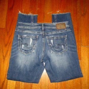 SILVER JEANS Sam Distressed Mid-Rise Raw Hem